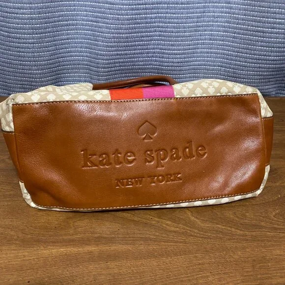 Large Kate Spade Tote Bag Brown Leather & Canvas W/ Wallet & Dust Bag - Picture 11 of 13